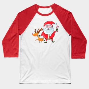 Santa with Rudolph Baseball T-Shirt